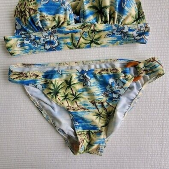 Sears ? Bathing Swim Suit Bikini 2 Piece Women's 8 Ties Green Floral Y2K 2000s - Picture 3 of 7